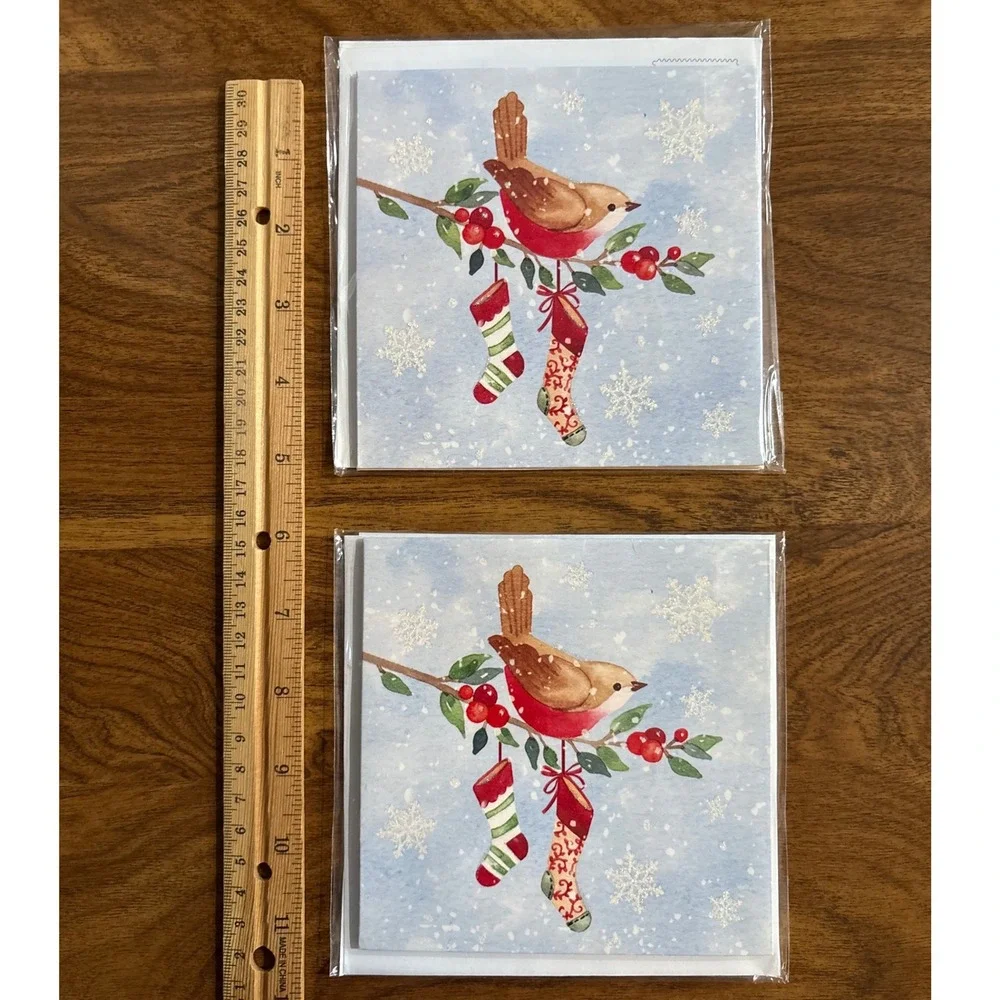 2‎ Treasures Pop Up Christmas Cards Bird with Stockings Snowman Holiday Tree